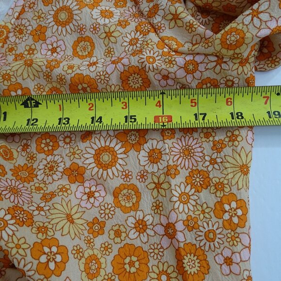 Floral Tie-Front Wide Sleeve Crop Cover-Up Jacket Women Size L Orange Retro Fall - Picture 8 of 11